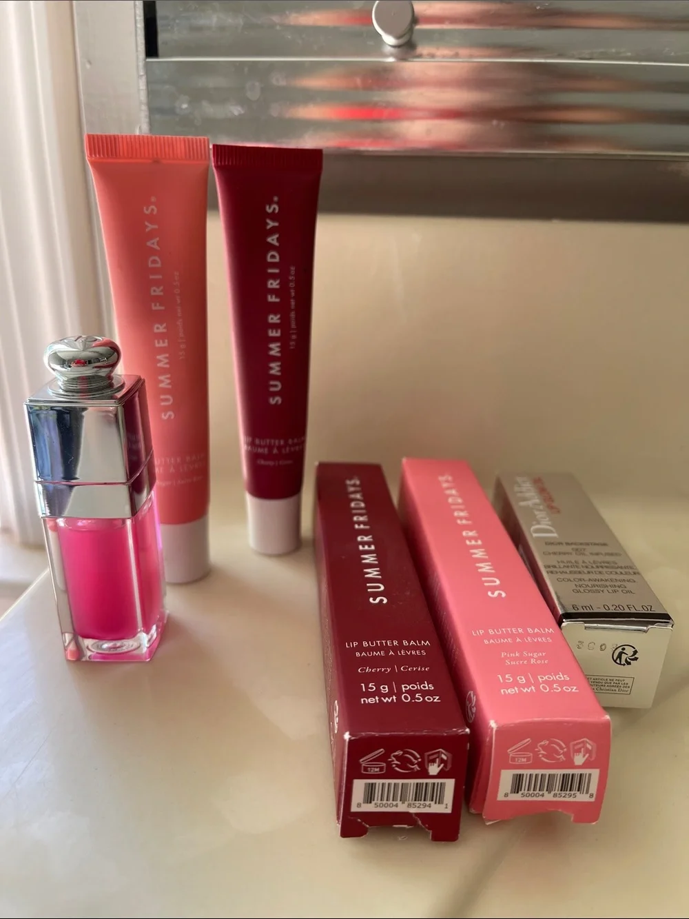 Summer Fridays Lip Butter Duo — Pink Sugar and CherryShades and Dior addict lip